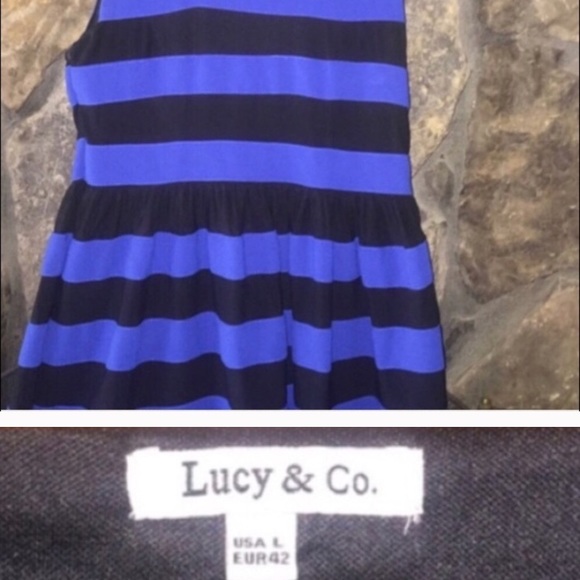 🦋LUCY & CO.🦋 BLUE AND BLACK STRIPED DRESS🦋 - Picture 2 of 8
